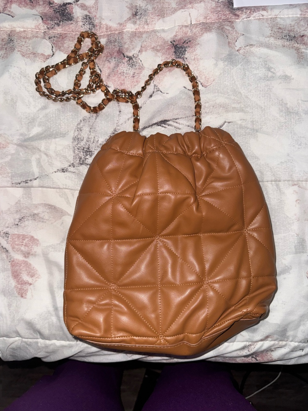 a new day Quilted Drawstring Shoulder Bag - Tan